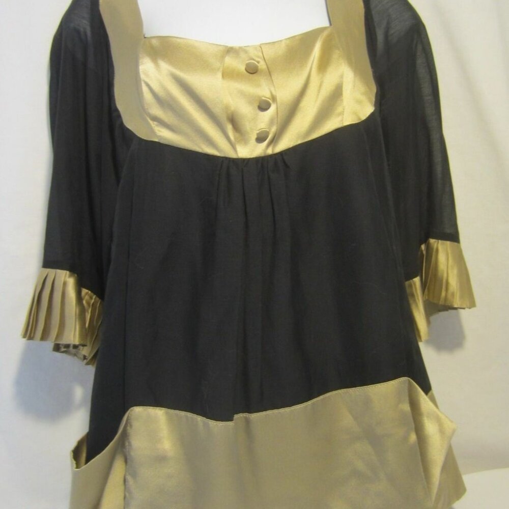 OLGA KAPUSTINA black gold silk blend smock blouse top Women 8